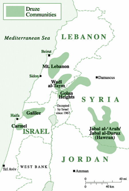 Map of Druze communities in the Middle East