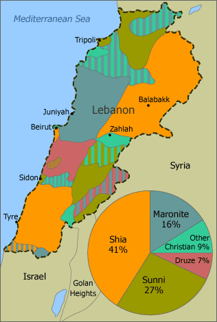 Map of Lebanon by Religious Sect