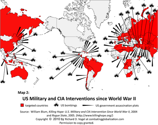 William Blum map of US Military interventions since 1945