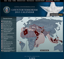 Screenshot of the National Counterterrorism Center's Interactive Map, April 30, 2013.