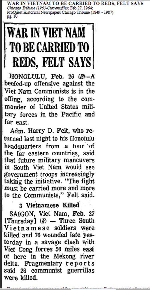 afghanistan Chicago Tribune 1964 Article on Vietnam
