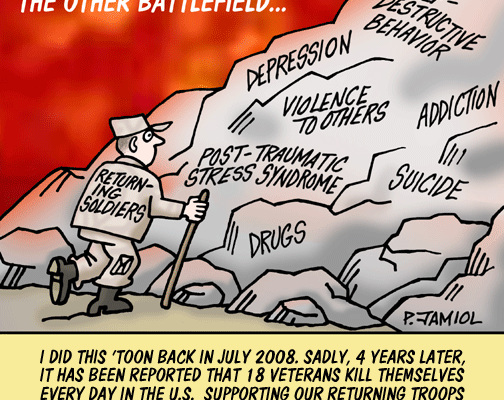 Real Patriotism is Recognizing the Cost for Vets of War (Jamiol Cartoon)