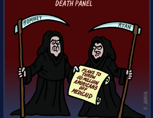 Romney-Ryan: The Real Death Panel (Jamiol Cartoon)