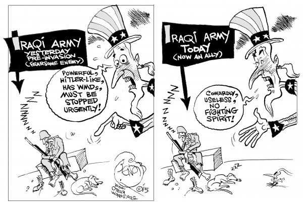 US view of Iraqi Army, before & after 2003  (Political Cartoon)