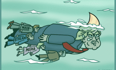 Media as a Shark’s Pilot Fish (Political Cartoon)