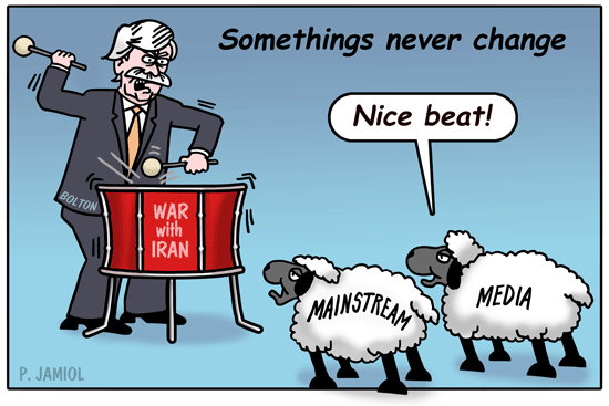 Are they Journalists or Sheep?: Bolton Orchestrates the Press for Iran War (Cartoon)